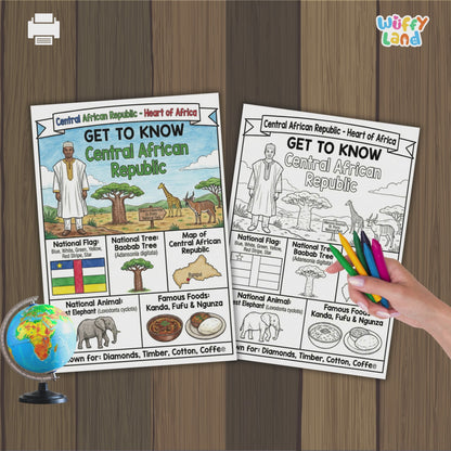 Central African Republic Country Study Geography Coloring Page Worksheet Activity