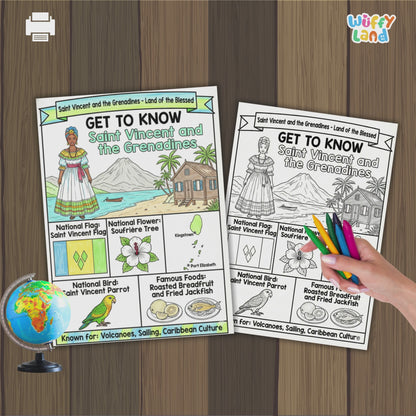 Saint Vincent and the Grenadines Country Study Geography Coloring Page Worksheet