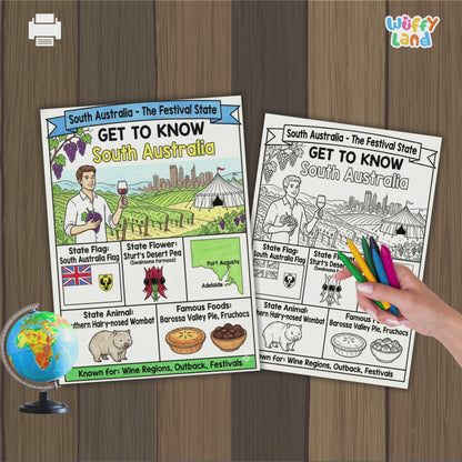 South Australia State Study Geography Coloring Page Worksheet Activity