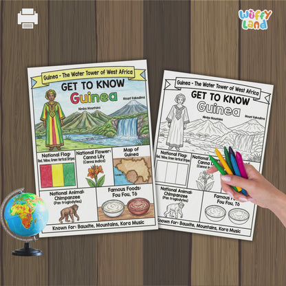 Guinea Country Study Geography Coloring Page Worksheet Activity | Africa