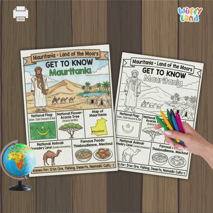 Mauritania Country Study Geography Coloring Page Worksheet Activity | Africa