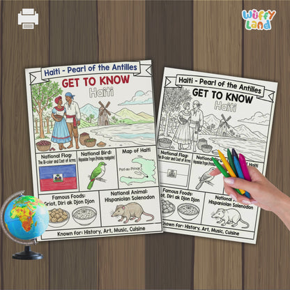 Haiti Country Study Geography Coloring Page Worksheet Activity | Caribbean
