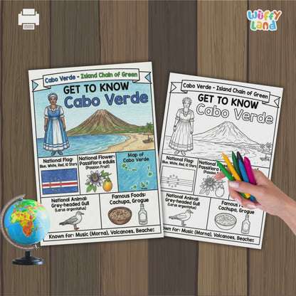 Cabo Verde Country Study Geography Coloring Page Worksheet Activity | Africa