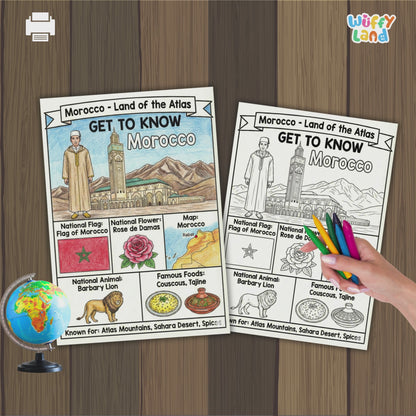 Morocco Country Study Geography Coloring Page Worksheet Activity | Africa