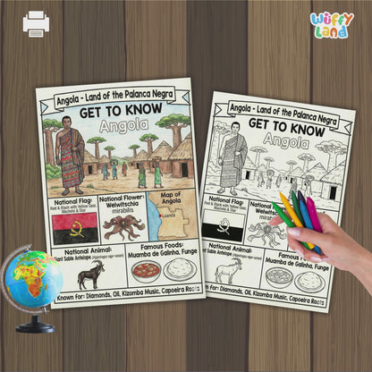 Angola Country Study Geography Coloring Page Worksheet Activity | Africa
