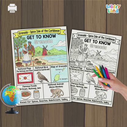 Grenada Country Study Geography Coloring Page Worksheet Activity