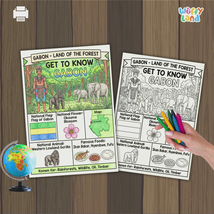 Gabon Country Study Geography Coloring Page Worksheet Activity | Africa