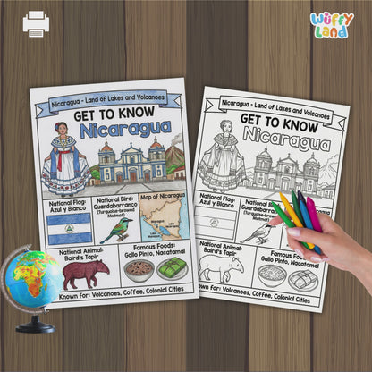 Nicaragua Country Study Geography Coloring Page Worksheet Activity