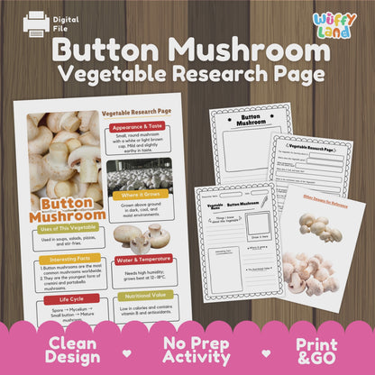 Button Mushroom Vegetable Research Activity Worksheet Healthy Eating Science