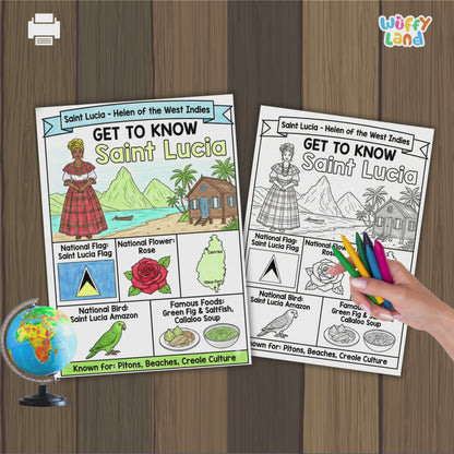 Saint Lucia Country Study Geography Coloring Page Worksheet Activity | Caribbean