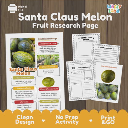 Santa Claus Melon Research Activity Worksheet Science Christmas Healthy Eating