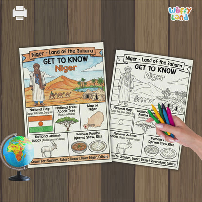 Niger Country Study Geography Coloring Page Worksheet Activity | Africa