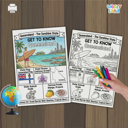 Queensland State Study Geography Coloring Page Worksheet Activity | Australia