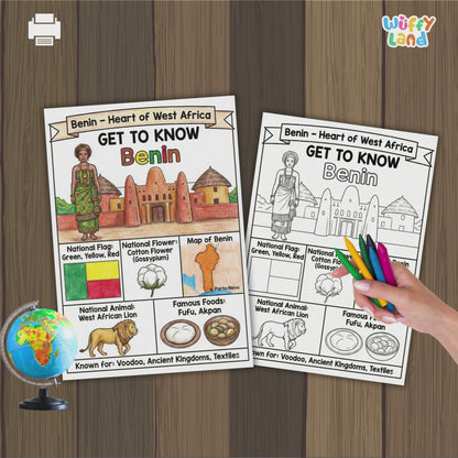Benin Country Study Geography Coloring Page Worksheet Activity | Africa