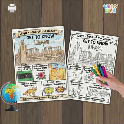 Libya Country Study Geography Coloring Page Worksheet Activity | Africa