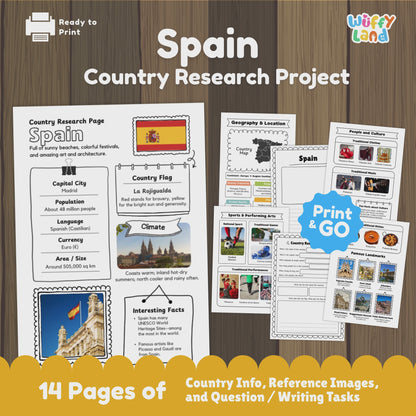 SPAIN Country Study | Geography Research Project & Printable Worksheets