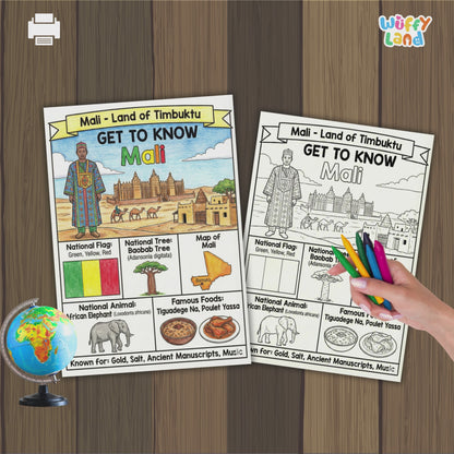 Mali Country Study Geography Coloring Page Worksheet Activity | West Africa
