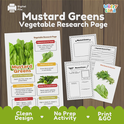 Mustard Greens Vegetable Research Activity Worksheet Healthy Eating Science