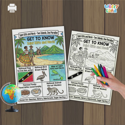 Saint Kitts and Nevis Country Study Geography Coloring Page Worksheet Activity