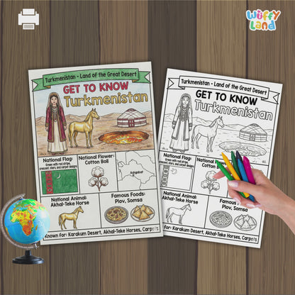 Turkmenistan Country Study Geography Coloring Page Worksheet Activity | Asia