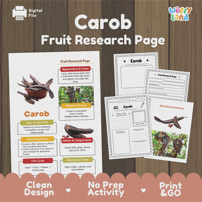 Carob Fruit Research Page Worksheet Activity | Science Healthy Eating