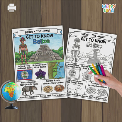 Belize Country Study Geography Coloring Page Worksheet Activity Poster