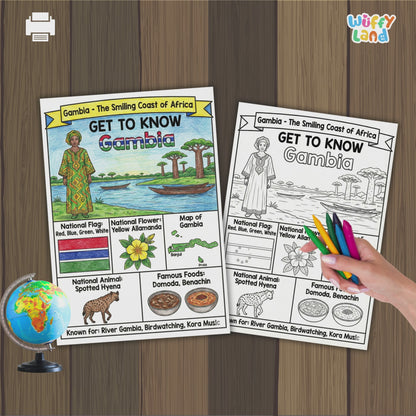 Gambia Country Study Geography Coloring Page Worksheet Activity | Africa
