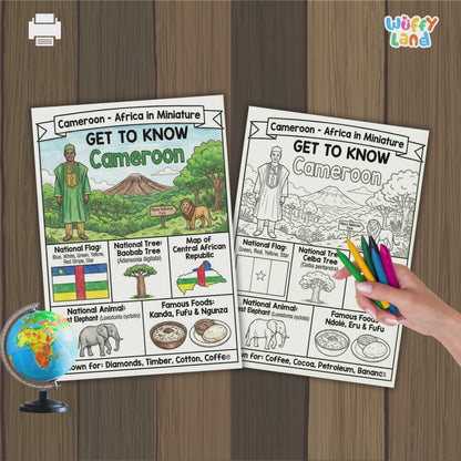 Cameroon Country Study Geography Coloring Page Worksheet Activity | Africa
