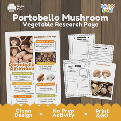 Portobello Mushroom Vegetable Research Activity Worksheet Healthy Eating Science