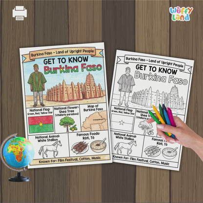 Burkina Faso Country Study Geography Coloring Page Worksheet Activity | Africa