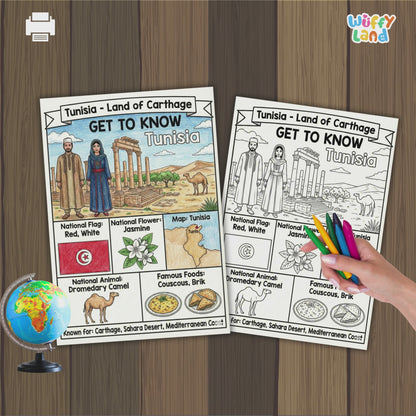 Tunisia Country Study Geography Coloring Page Worksheet Activity | Africa