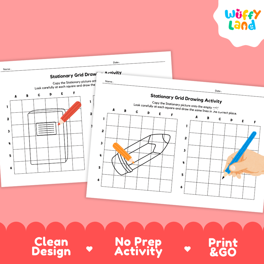 Stationary Grid Drawing Activity Worksheets