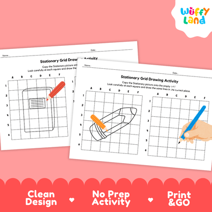 Stationary Grid Drawing Activity Worksheets
