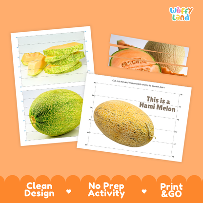 Clean design no prep print and go Hami melon cut and match activity printable PDF pack
