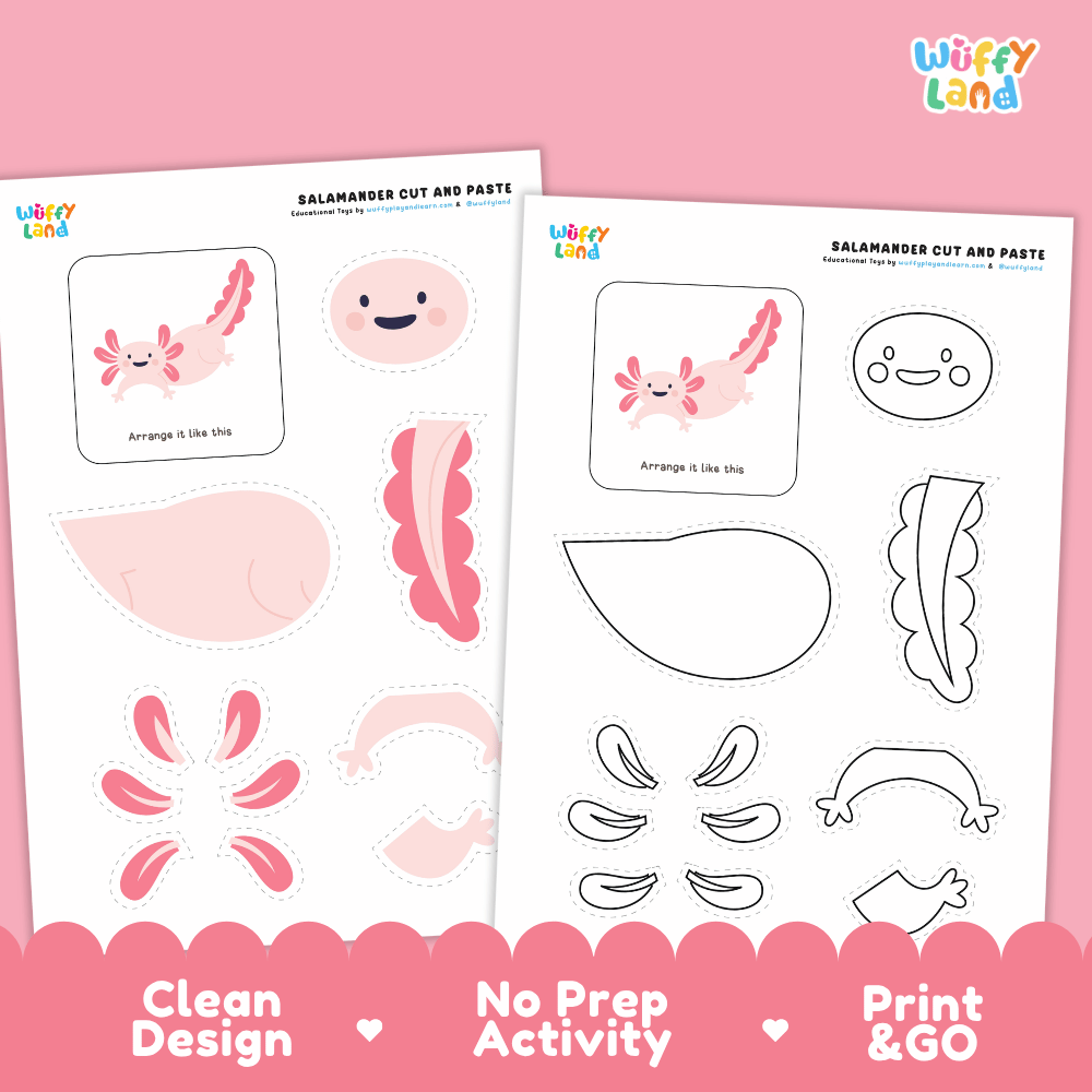 Salamander Cut and Paste Craft and Coloring Activity Worksheets