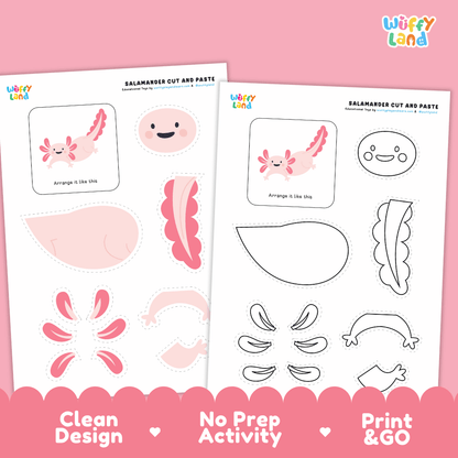 Salamander Cut and Paste Craft and Coloring Activity Worksheets