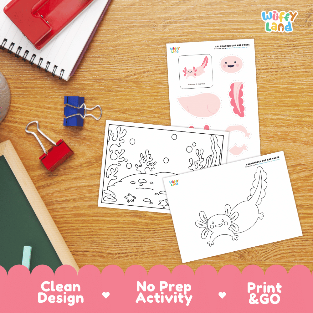 Salamander Cut and Paste Craft and Coloring Activity Worksheets