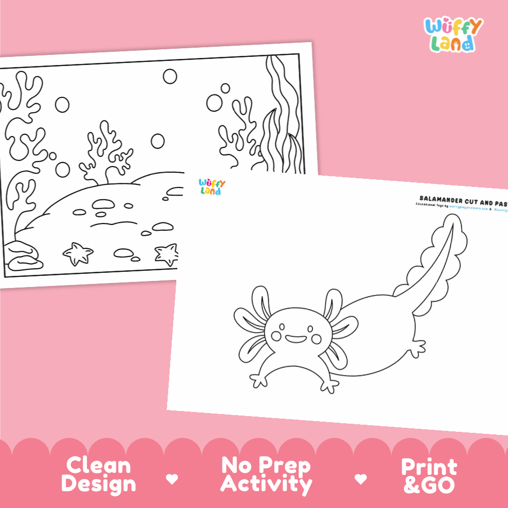 Salamander Cut and Paste Craft and Coloring Activity Worksheets