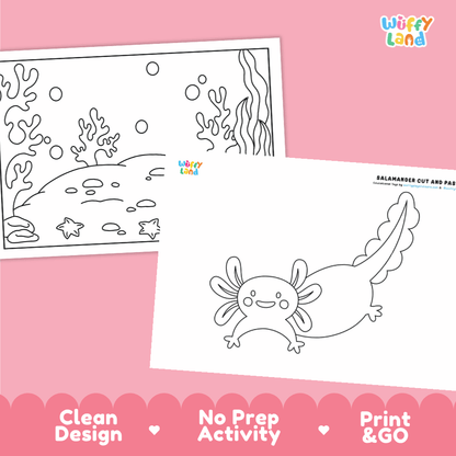 Salamander Cut and Paste Craft and Coloring Activity Worksheets