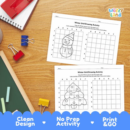 Winter Grid Drawing Activity Worksheets
