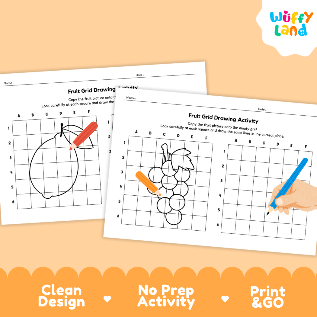 Fruits Grid Drawing Activity Worksheets