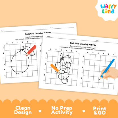 Fruits Grid Drawing Activity Worksheets